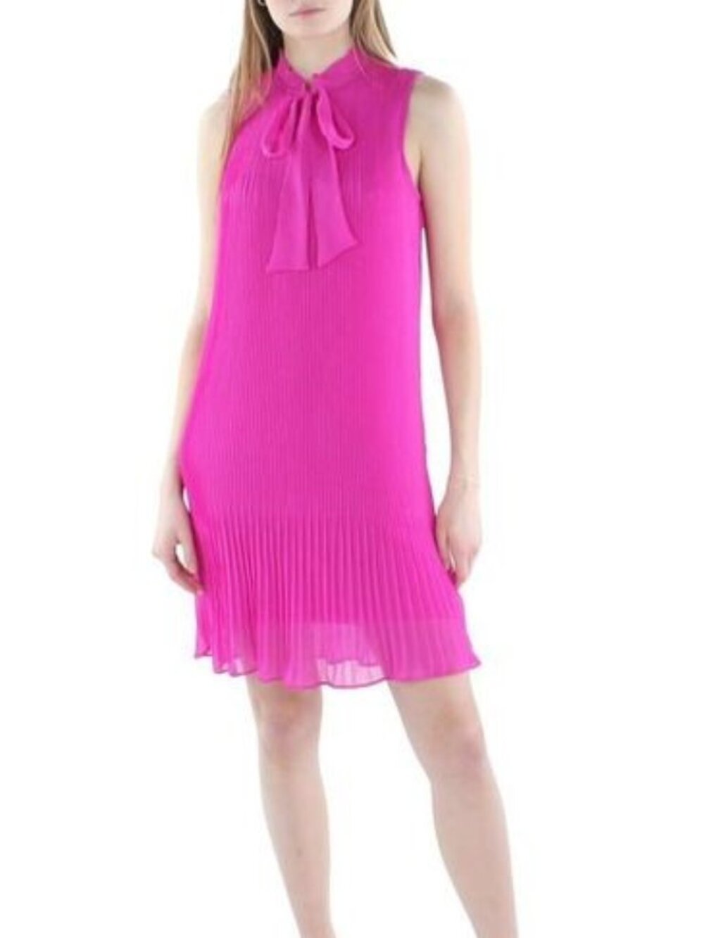 NWT, DKNY Chiffon Pleated Raspberry Dress - 4